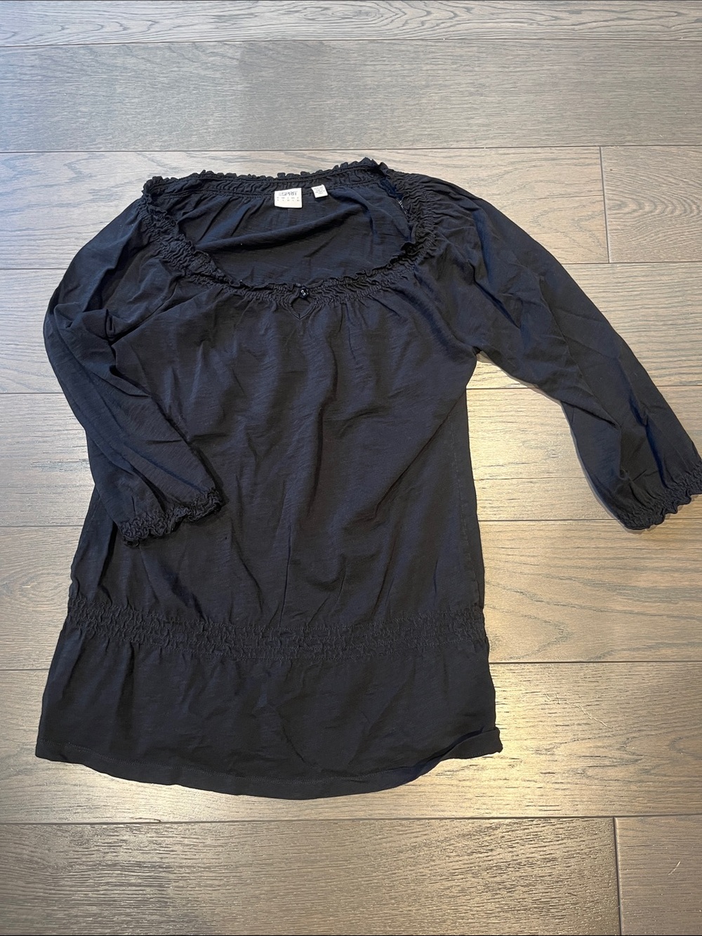 Esprit Black Smocked Scoop-Neck Tunic